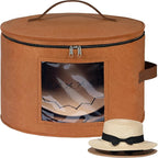 Lifewit Round Cowboy Hat Box for 7 Caps, Large Felt Hat Organizer Bag for Men&Women Storage, Baseball Cap Container with Lid for Travel, Foldable 16.5" Dx10.6 H Carrier, 37L Each, Brown 1 Pack