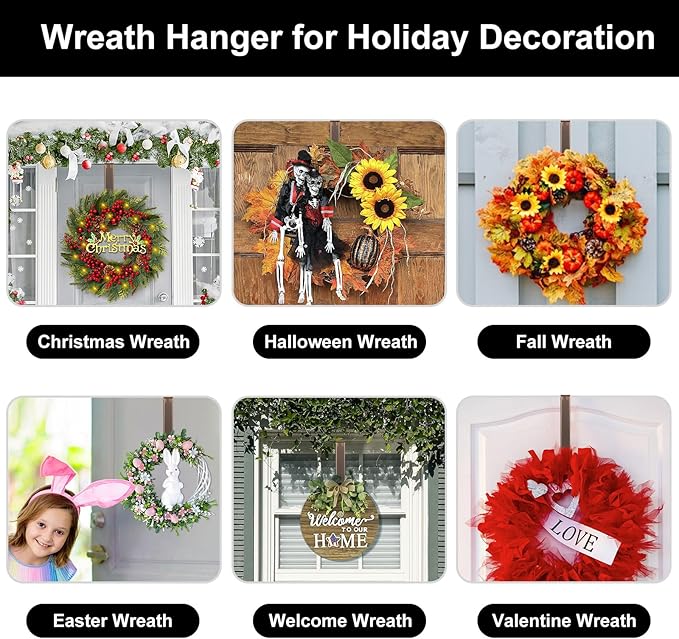 Wreath Hanger,Adjustable Length 14.9-25 Inch Metal Door Hanger,Wreath Hanger for Front Door 20 lbs Larger Christmas Wreaths Decorations Hook
