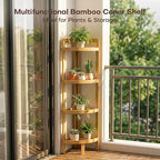 2026 New Bamboo Standing Shelf, 4 Tier Corner Shelf Stand, Free-Standing Shelf Units, Triangular Curved Corner Shelf Stand for Space-Saving Display Ideal for Bathroom/Kitchen/Living Room Storage