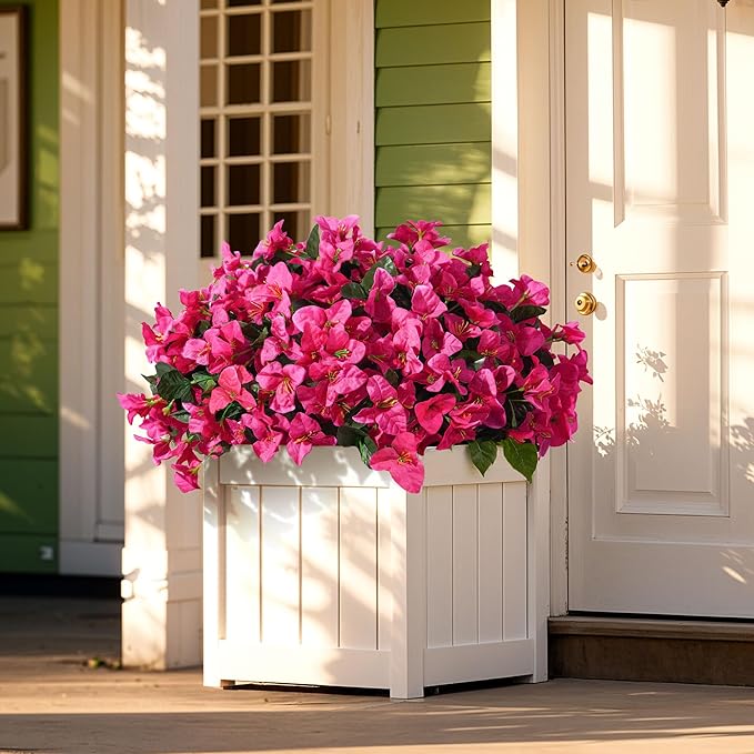 INSPRING Faux Bougainvillea Artificial Flowers for Outdoors Spring Outside Decor, 4 Bundles UV Resistant Realistic Fake Plants Silk Flowers for Porch Patio Window Outdoor Planter Garden Home, Hotpink