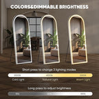DUMOS Arched LED Full Length Floor Mirror, 26"x70" Full Body Standing Mirror with Lights, 3 Color Lighting, Hanging or Leaning, Wall Mounted, Modern Simple Home Wall Decor, White
