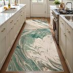 Ciicool 2x6 Washable Runner Rug, Modern Abstract Soft Hallway Rugs Runner, Non-Slip Thin Accent Rug Lightweight Green Swirls Print Distressed Carpet for Laundry Entryway Bedroom Kitchen Indoor