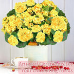 Artificial Geraniums Flowers for Outdoors Spring Decor, 4 Bundles UV Resistant Fake Geraniums Flowers Silk Faux Plants for Home Planter Gardens Table Patio Porch Indoor Cemetery Summer Decor(Yellow)