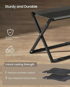 SONGMICS Luggage Rack, Foldable Suitcase Stand, Metal Luggage Holder, Synthetic Leather, Easy to Assemble, for Guest Room, Hotel, Bedroom, Ink Black and Charcoal Gray URLR009B01