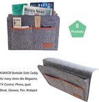 Bedside Caddy, Sofa Caddy, Storage Organizer Pocket for Dorm, Bedroom, 5 Pockets Felt Organizer for Magazine, Remote, Phone, Tablet, Pad, Glasses, Pen, Remote Control (Grey-Short)