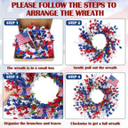 GTIDEA 24'' Patriotic Wreaths for Front Door, American 4th of July Wreath on Grapevine with Red White and Blue Forsythia Flag Bowknot Summer Wreaths for Home Wall Memorial Day Independence Day Decor