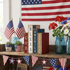 Lineshading 4 Pcs Patriotic Table Decorations Glod Bless American 4th of July Tiered Tray Decor 250th Anniversary Wooden Book Red White and Blue Memorial Day Centerpiece Decorations for Home Shelf