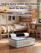 2-Pack Under Bed Storage Bins with Wheels and 4 Vacuum Seal Bags, Heavy Duty 80lbs Capacity,7.9" Height Clear Lid Organizer for Dorm Bedroom Clothes Shoes Toys,Quick Assembly Space Saver Houndstooth