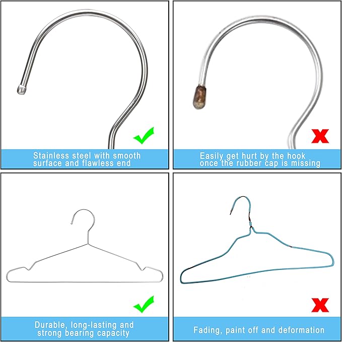 Seropy Clothes Hangers 50 Pack Coat Hangers Wire Hanger Bulk Metal Hanger Non Slip Heavy Duty Clothing Hangars Space Saving Thin Hangars Stainless Steel Hangar for Clothes, 16.5 Inch