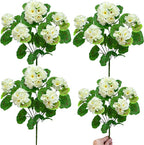 Artificial Geraniums Flowers for Outdoors Spring Decor, 4 Bundles UV Resistant Fake Geraniums Flowers Silk Faux Plants for Home Planter Gardens Table Patio Porch Indoor Cemetery Summer Decor(White)