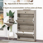 Shoe Cabinet with 2 Flip Drawers, Narrow Freestanding Shoe Storage Organizer, Slim Wooden Hidden Shoe Rack for Front Door Entrance, Closet, Hallway, Living Room, Rustic Gray