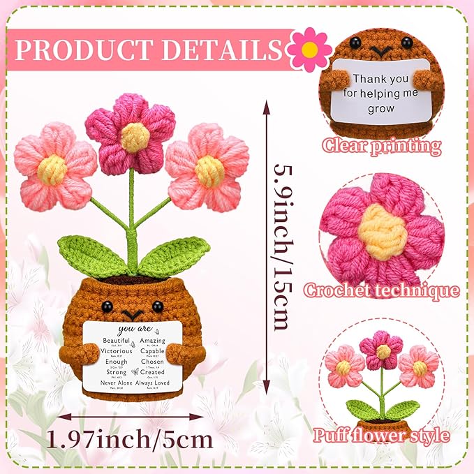 Wavwavw Christian Gift for Women Positive Handmade Crochet Doll with Bible Verse Prayer Card Pink Cream Puffs Inspirational Scripture Religious Crochet for Christmas Sunday Group Church