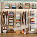 6-Tier Closet Hanging Organizer Shelves, Hanging Closet Organizer and Storage Bin with Adjustable Dividers, Metal & Foldable Closet Hanging Organizers and Storage for Clothes Sweaters Shoes Handbags