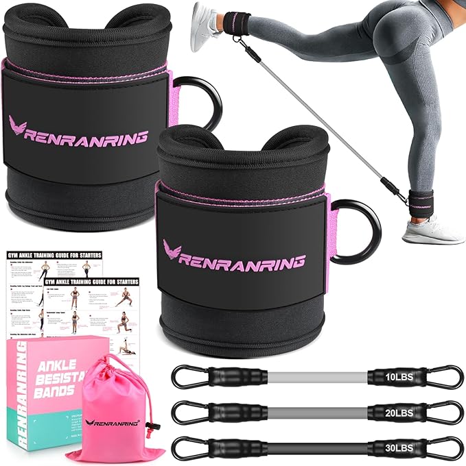 Ankle Resistance Bands with Cuffs, Ankle Bands for Working Out, Ankle Resistance Band for Legs and Glutes Workout Equipment, Butt Exercise Equipment for Women