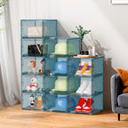 Hat Organizer Box, Stackable Clear Baseball Caps Holder Box Containers with Magnetic Door for Hats Snapback Cap Storag, Hat Rack Display Case, Holds 8 Hats Each (Blue, 2 Pack)