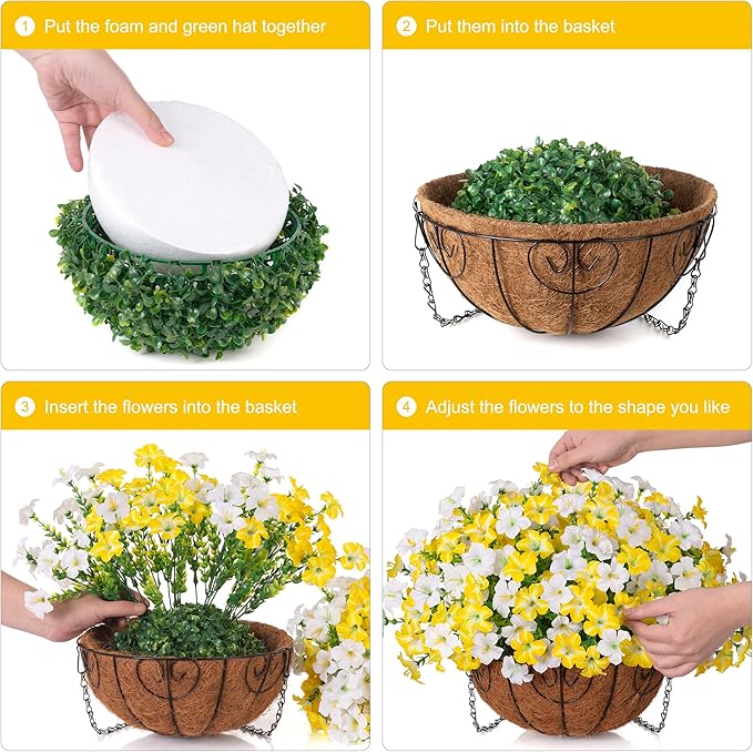 INSPRING Artificial Hanging Flowers for Outdoors Baskets Spring Fake Plants Outdoor Decoration, UV Resistant Faux Morning Glory in Planter Look Real Silk Flowers for Outside Patio Porch Balcony Garden
