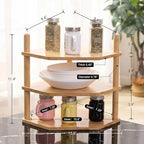 3-Tier Expandable Bamboo Corner Shelf - Dish/Plate Organizer for Cabinet, Kitchen Counter Shelf & Small Kitchen Shelf, Adjustable (Natural, 1-Pc 3.90" H)