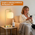 QiMH Industrial Table Lamp for Bedroom Set of 2, Cream Glass Beside Lamp with USB A&C Ports, Stepless Dimmable Gold Lamps, Nightstand Lamps for Living Room, Office, Home Decor(Bulb Included)