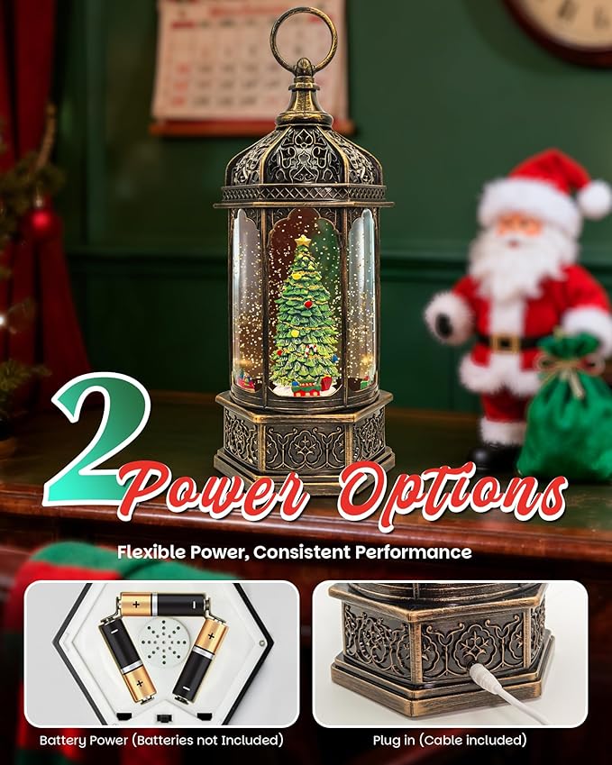 Large Christmas Snow Globes Light up Lantern with 8 Songs, 13" Christmas Tree & Rotating Train Snow Globe for Kids Adults, 6H Timer Dual Power, Snowglobes Christmas Decorations Indoor Gifts Women Men