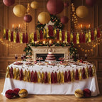 20Pcs Burgundy and Glod Paper Tassel Garland,Maroon and Glod Tissue Tassel Banner for Party Decorations