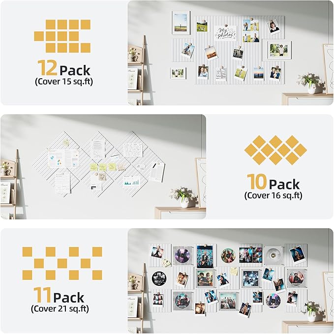 Large Cork Board for Wall 48" x 60" White Bulletin Board with Safe Removable Adhesive Squares for Pictures Photos, Alternative CorkBoard Felt Pin Boards Tiles for Office Classroom Wall Decor - 20 Pack