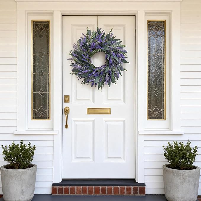 26 Inch Lavender Eucalyptus Wreaths for Front Door, Spring Summer Wreath,Large Eucalyptus Outdoor Wreath with Greenery Leaves for Porch,Wall,Holiday,Home Decor- Spring, Summer, Fall, All Seasons