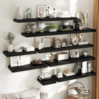 30 Inch Floating Shelves for Wall Set of 2, 12"D Wood Grain Bathroom Shelves with Invisible Brackets, Easy Install Engineered Wood Storage Shelves for Kitchen, Living Room, Bedroom, Black Finish