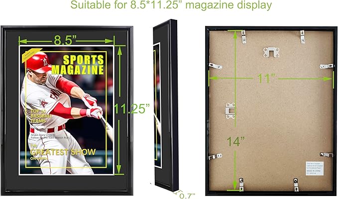 2 Packs Sports Magazine Frame Fits Measuring 8.5 x 11.25 Inch Magazine Display Frame with Black Core Matting and Installed Hangers for Wall Hanging