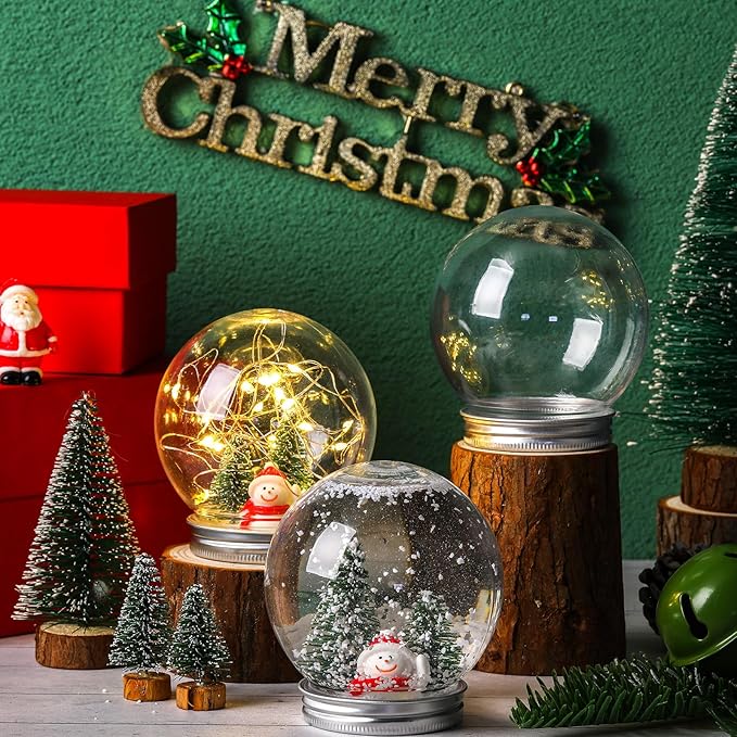 Jerify 16 Sets 3.58 Inch Christmas Plastic Clear Snow Globes Kit Water Globe with Screw Off Cap Artificial Christmas Trees Small Snowman Snowflakes for DIY Snow Globes Home Decoration Crafts (Cute)
