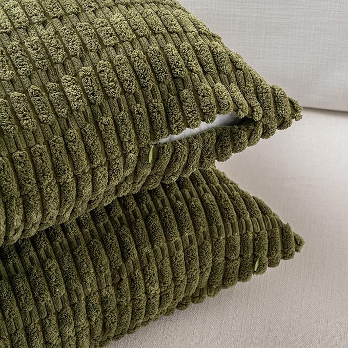 Fancy Homi 4 Packs Decorative Throw Pillow Covers for Living Room Couch Bed, Modern Farmhouse Boho Home Décor Accent Cushion Case, 16" x 16", Moss Green