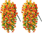 Artificial Fake Hanging Flowers Plants for Outdoor Decoration, 2PCS Faux Silk Morning Glory Long Vines Stems UV Resistant Look Real for Spring Summer Outside Home Porch Patio, Orange Yellow