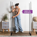 HOLDN’ STORAGE Portable Wardrobe Closet - 50 lb Capacity, Internal Heavy Duty Metal Rod, Zipper & Clear Window, Durable Clothes Organizer, Tool-Free Easy Assembly, Dark Gray Canvas Cover