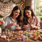 Fiwochic 16 Sets Flower Snow Globes Kit with 16 Clear Plastic Globes, 8 Styles Resin Flower Bouquets, Bottles Glitter, Mini Hot Glue Gun with Glue Sticks and Ribbon for DIY Crafts