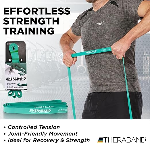 THERABAND High Resistance Band, Elastic Super Bands For Improving Flexibility, Injury Rehab, & Full Body Workouts, Heavy Duty Stretch Bands For Powerlifting, Medium, Green, 25 Lbs. Resistance