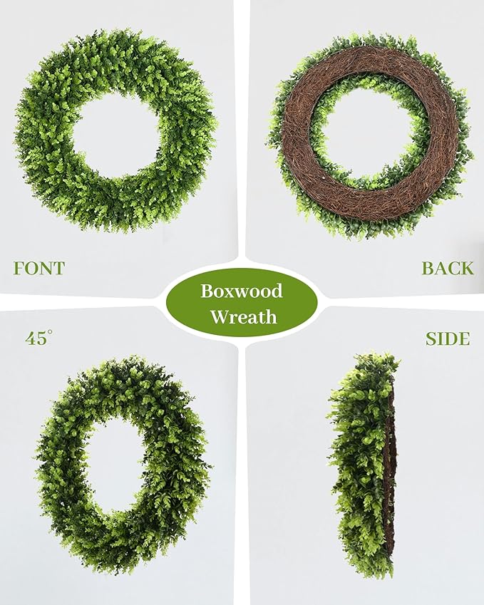 DDHS 32 inch Boxwood Wreath, Artificial Large Summer Wreaths for Front Door with Yellow Cloth can DIY Shaped, Spring or Summer Wreaths for Hanging in the Shop, Farmhouse, Roof Green Wreath Decoration