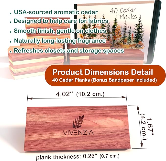 Cedar Blocks for Clothes Storage, 40 Cedar Planks, Cedar Blocks for Closet, Cedar for Closets, Natural Closet Smell Eliminator,Natural Closet Deodorizer,Drawer Fresheners for Dresser