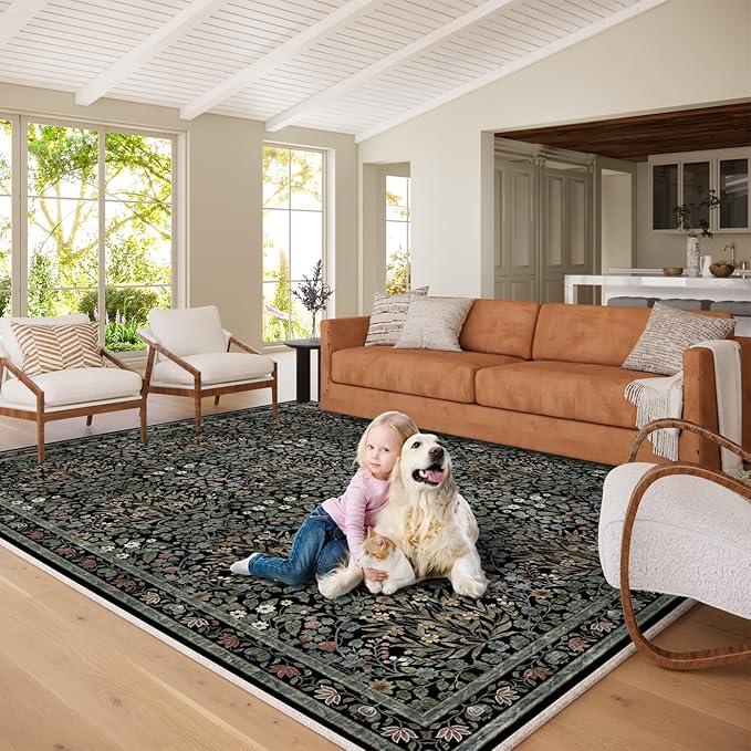Traditional Design Vintage Floral Area Rug 8 x 10,Washable Area Rugs - Perfect for Living Room, Bedroom, Kids Room, Nursery - Stain & Water Resistant Non-Slip, Dining Room Decor