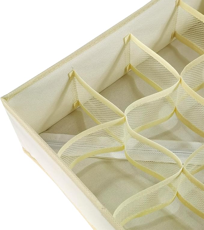 3 Pack Sock and Underwear Drawer Organizer 16 Cell Sock Holders For Closet Organization and Storage Dividers,Foldable(Beige)