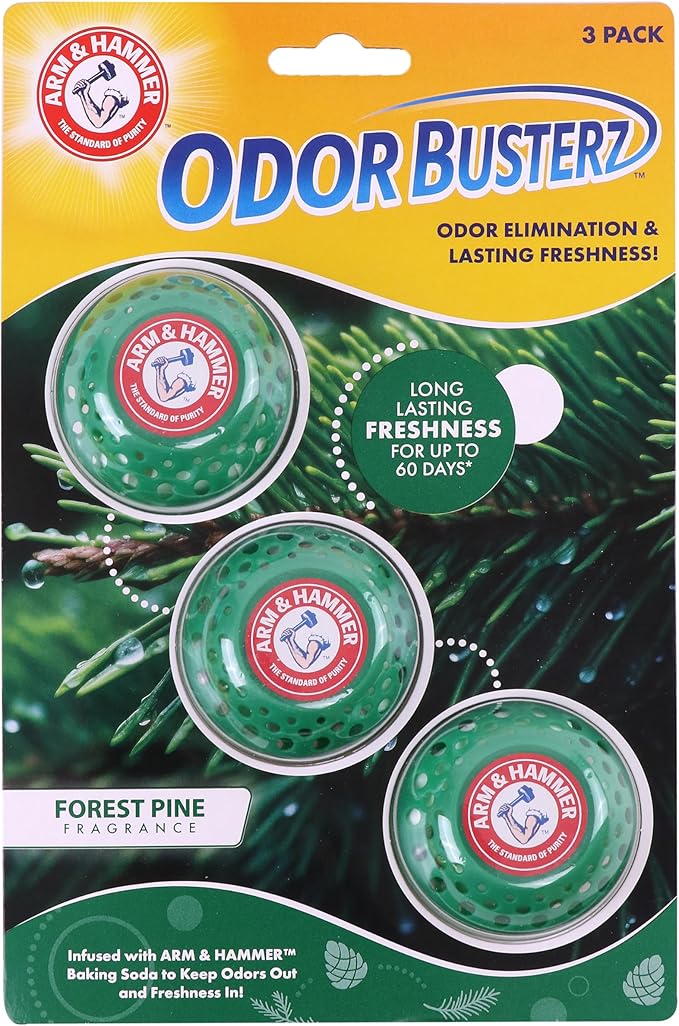 Arm & Hammer OdorBusterz® Odor Eliminator Balls, Forest Pine, 3 Count – Baking Soda Odor Control for Closets, Drawers, Hampers & Small Spaces