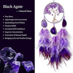 Large Dream Catcher,Sun Dream Catchers with Chakra Gemstone Agate Stone,Purple Crystal Tree Life,Dream Catcher for Girls,Dream Catchers for Adults,Home Ornaments Craft Gift (Purple)