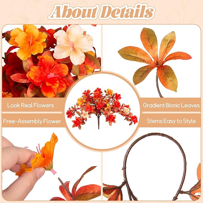 Fall Flowers with Hanging Basket Artificial for Decoration, Fake Silk Rhododendron Flowers for Outdoors, UV Resistant No Fade Floral for Home Garden Balcony Porch Patio Wedding Party Decor