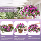 Artificial Hanging Fake Flowers with Basket Plants for Outdoor Decoration, Faux Silk Flower UV Resistant Morning Glory for Home Porch Patio Garden Balcony Yard Look Real (Fuchsia Lotus)