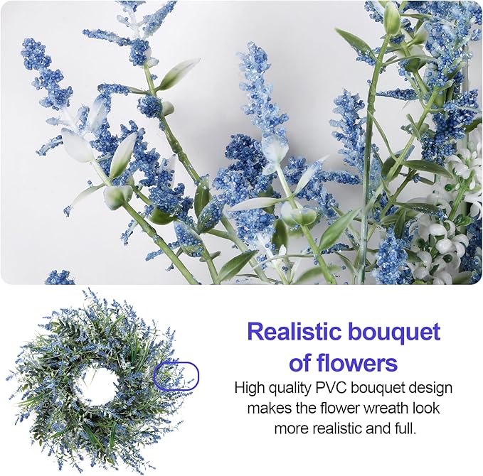 26'' Large Lavender & Eucalyptus Wreath for Front Door - Artificial Eucalyptus Leaves Greenery Outdoor Wreath for Wedding Farmhouse Porch Wall Room Home Decor (Blue)