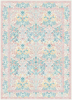 Lessymo Bedroom Rug 5x7 Area Rug for Living Room, Vintage Washable Floral Floor Mat Pink Rugs for Girls, Low Plie Non Skid Indoor Boho Forest Rugs for Nursery Dining Room, Pink Green