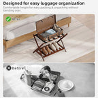 Full Assembled Luggage Rack Set of 2, Bamboo Luggage Holder Rack for Guest Room, 26.77" L Folding Suitcase Stand with 5 Nylon Straps & Storage Shelf for Bedroom Hotel (2 Pack - Brown)