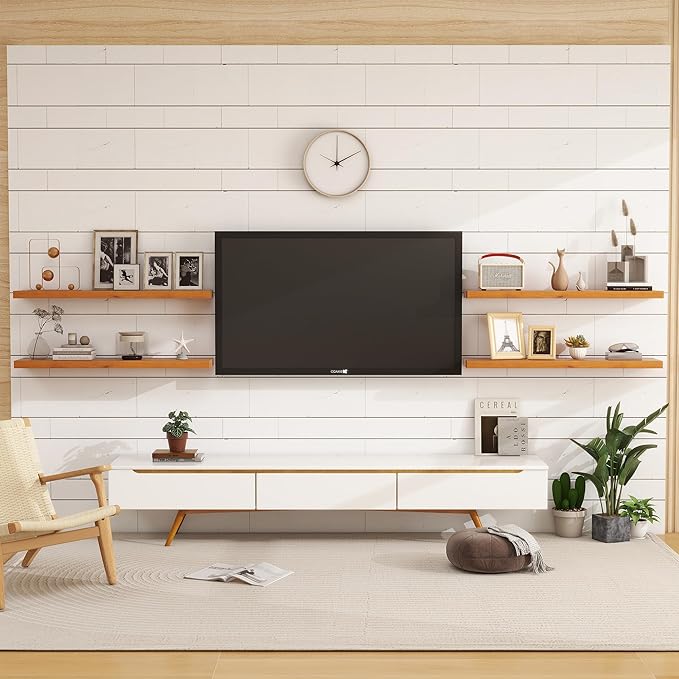 Vivelove Solid Wood Floating Shelves 36 Inches Long, 8”Deep x 1.4” Thick Wall Shelves for Bathroom, Living Room, Kitchen, Bedroom, Office, Rustic Farmhouse Home Decor, Set of 2 - Honey Oak