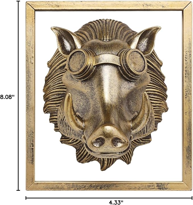 JJALIGHTS Exquisite Resin Animal Head Wall Sculpture (Gift Metal Frame) - Imitation Copper Vintage Decor for Living Room, Bedroom & Office | Decorative Wall Hanging Art (Warthog)