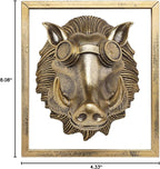 JJALIGHTS Exquisite Resin Animal Head Wall Sculpture (Gift Metal Frame) - Imitation Copper Vintage Decor for Living Room, Bedroom & Office | Decorative Wall Hanging Art (Warthog)