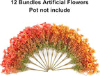 Artificial Fall Flowers Fake Mums for Outdoor Autumn Decoration, 12 Bundles Faux Silk Orange Yellow Mums Daisy Look Real UV Resistant for Outside Home Porch Patio Planter