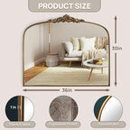 Vintage Gold Ornate Baroque Mirror - 36"X30" Arched Antique Brass Mirror with Full Metal Frame - Ideal for Entryway, Fireplace, Living Room, Hallway or Wall Decor (Upgrade Tempered Glass)